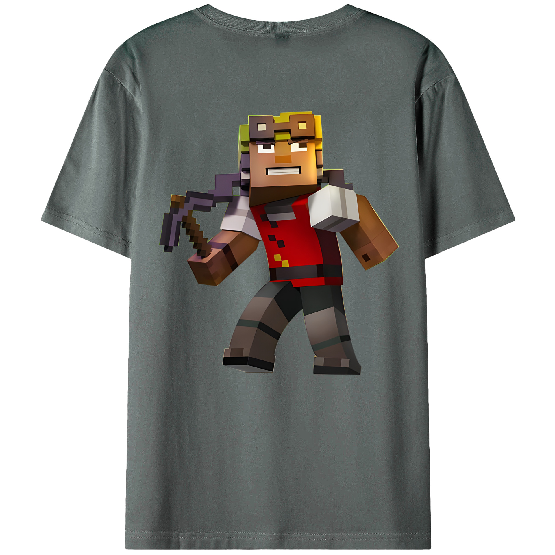 （画像用） マインクラフト ブロックの世界 Minecraft MC Block world 綿100％ メンズ半袖Tシャツ（バックプリント） 通気性